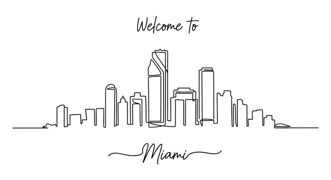 Miami Cityscape Line Art Drawing - Welcome to Miami Skyline