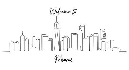 Fototapeta premium Miami Skyline Line Art | Welcome to Miami Text | Minimalist Cityscape