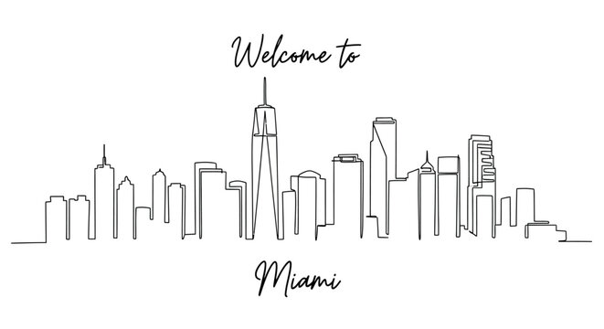 Miami Skyline Line Art | Welcome to Miami Text | Minimalist Cityscape