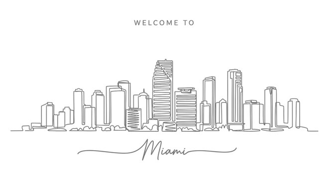 Miami Skyline Outline - Welcome to Miami Cityscape Line Art