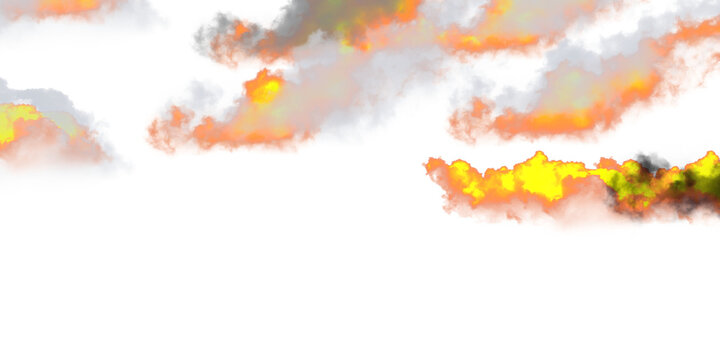 Isolated Sunset Clouds in Fiery Orange and Yellow Colors on transparent Background, Graphic Design Element