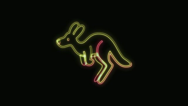  Kangaroo Icon Neon Seamless Loop 4K with Black Background Animated Promotional Typography for Video Editing