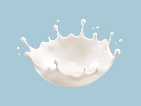 Milk splash. Dynamic dairy liquid. Realistic food design element. Vector illustration
