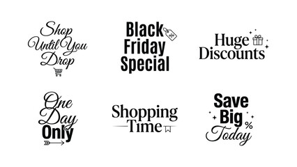 Obraz premium Creative black and white sale promotion text designs with shopping icons for marketing materials