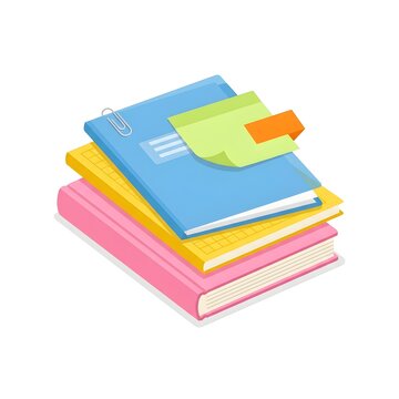 Stacked colorful notebooks with sticky notes