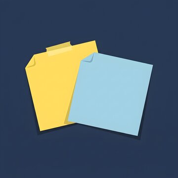 Two folded paper sheets in yellow and light blue