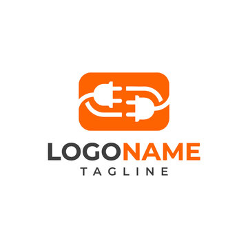 Horizontal orange electric plug logo icon.