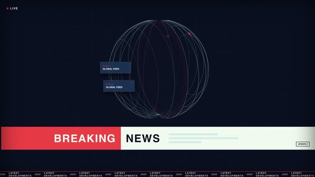 Breaking News Broadcast Interface with Digital Globe and Data Overlays for Media Production
