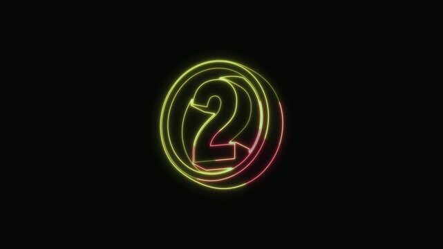 Number 2 Neon Text Seamless Loop 4K Black Background Animated Promotional Typography for Video Editing