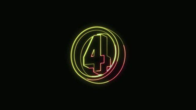 Number 4 Neon Text Seamless Loop 4K Black Background Animated Promotional Typography for Video Editing