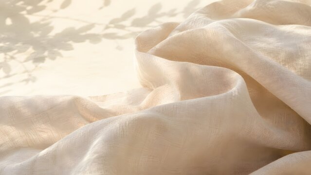 Sunlit linen fabric texture in soft summer light