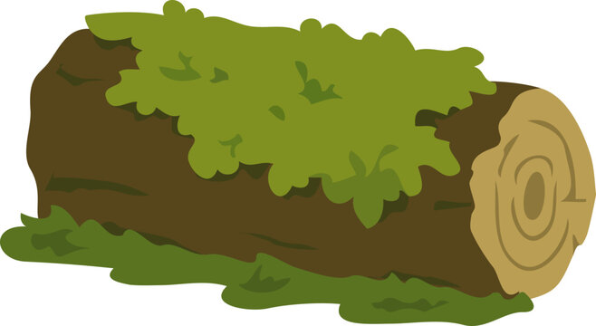 Flat Folk Art Moss Covered Fallen Forest Log