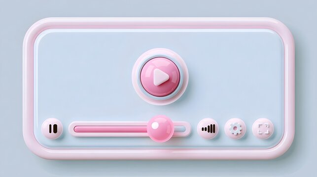 Video player interface mockup with white background screen, play button, playback controls, timeline slider, volume, settings and full screen icons for streaming app UI vector design Stock Vector