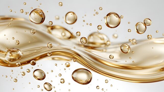 white background liquid gel bubbles texture. Cosmetic serum or collagen macro shot skincare product with hyaluronic acid. Beauty treatment golden background 3d rendering Stock Illustration