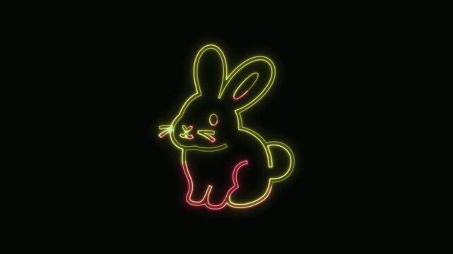  Rabbit Icon Neon Seamless Loop 4K with Black Background Animated Promotional Typography for Video Editing