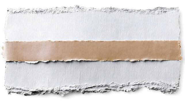 White torn paper sheet taped with brown masking tape isolated on white background background.