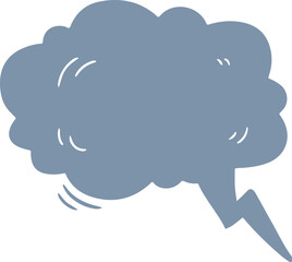 Fototapeta premium A cute vector illustration of a fluffy blue storm cloud speech bubble with a lightning bolt tail and sketchy white highlight lines on a white background.
