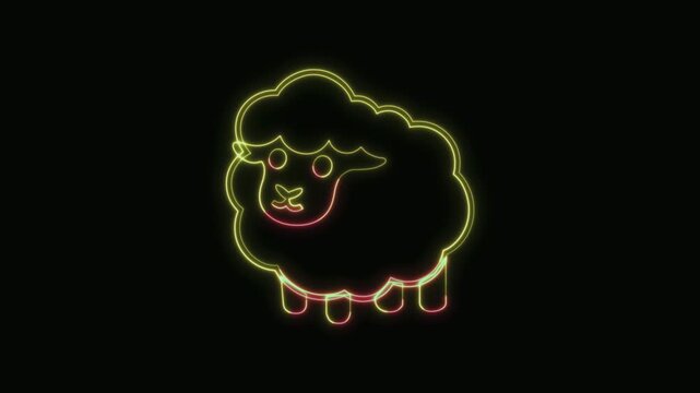  Sheep Icon Neon Seamless Loop 4K with Black Background Animated Promotional Typography for Video Editing