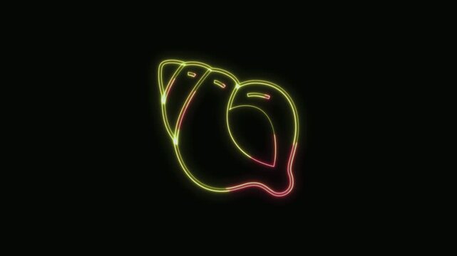  Shellfish Icon Neon Seamless Loop 4K with Black Background Animated Promotional Typography for Video Editing
