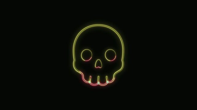  Skull Icon Neon Seamless Loop 4K with Black Background Animated Promotional Typography for Video Editing