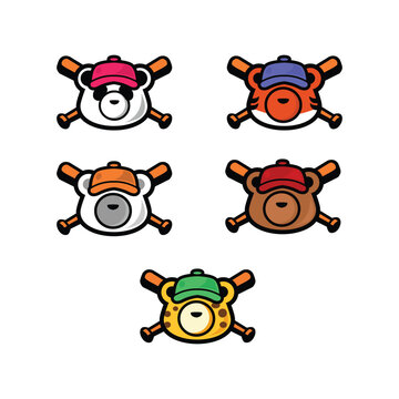 Cute Panda, Pollar Bear, Tiger, Leopard, Grizzly Logo Baseball