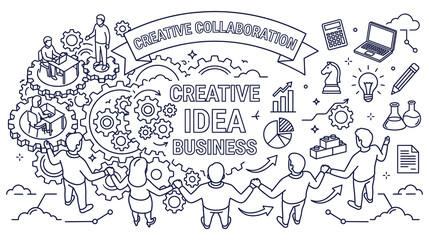 Fototapeta premium Creative collaboration and business idea concept with gears and people.