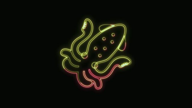  Squid Icon Neon Seamless Loop 4K with Black Background Animated Promotional Typography for Video Editing