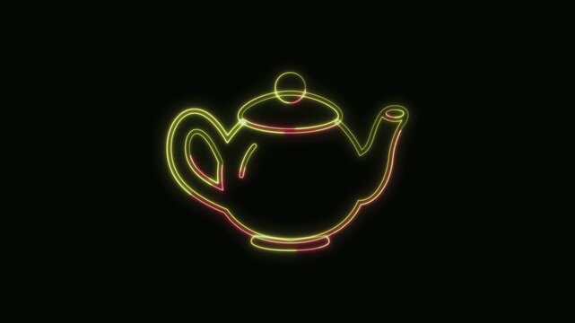  Teapot Icon Neon Seamless Loop 4K with Black Background Animated Promotional Typography for Video Editing