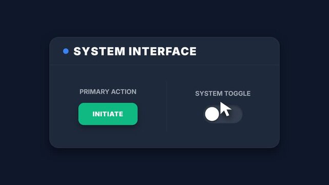 Animated system interface with initiate button and toggle switch, changing colors and interactive elements, seamless loop, symbolizing technology and user interaction.