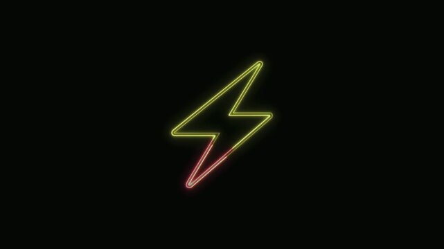  Thunder Icon Neon Seamless Loop 4K with Black Background Animated Promotional Typography for Video Editing
