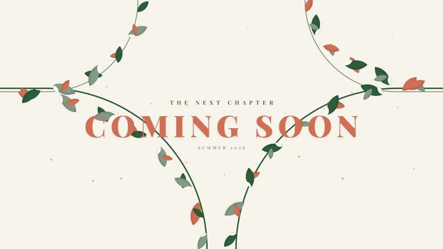 Elegant Minimalist Botanical Coming Soon Motion Graphic with Green Vines and Orange Leaves