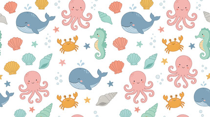 Fototapeta premium Cute Sea Creatures Pattern