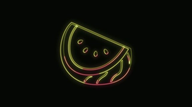  Watermelon Icon Neon Seamless Loop 4K with Black Background Animated Promotional Typography for Video Editing