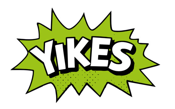 Fresh green starburst comic bubble with the word Yikes in bold white letters, expressing shock and surprise for cartoon and action design projects.