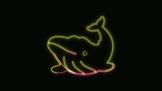  Whale Icon Neon Seamless Loop 4K with Black Background Animated Promotional Typography for Video Editing