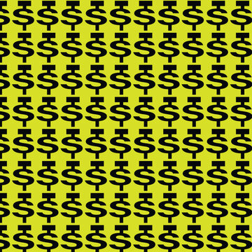 Bold dollar sign pattern on vibrant yellow background, seamless currency symbol texture, financial wealth and money concept vector illustration