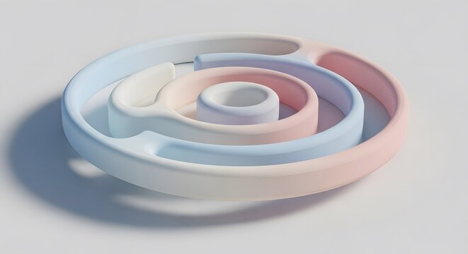 Pastel circular maze concentric rings display platform top view