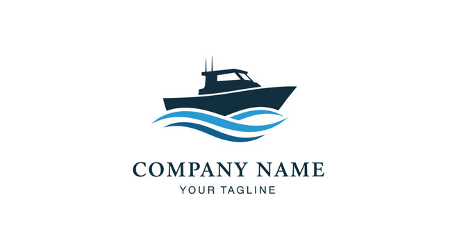 Modern boat logo design with waves and company name.