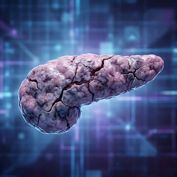 A human pancreas filled with inflammation and cracks, symbolizing pancreatitis or pancreatic damage