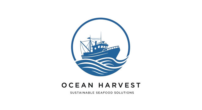 Minimalist blue logo design for sustainable seafood harvesting business.