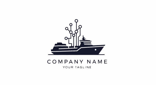 Minimalist ship logo with circuit board design for tech company.