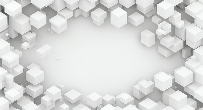 White 3D geometric cube frame on gray background