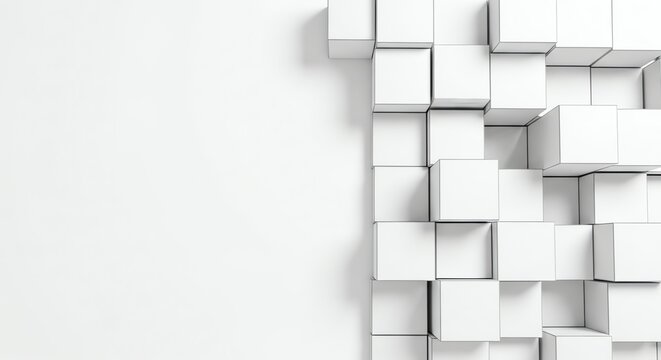 White geometric cubes on white background