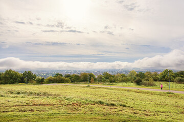 Obraz premium Landscape view with rain clouds on the sky