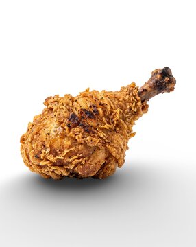 Golden Crunchy Fried Chicken Piece Isolated on White Background