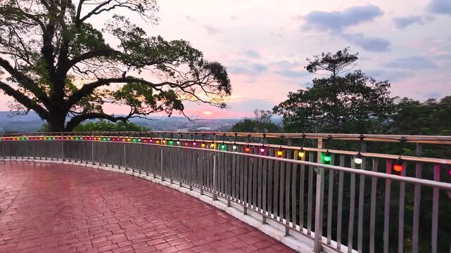 Curved Skywalk Bridge In Ranong During Sunset Walk