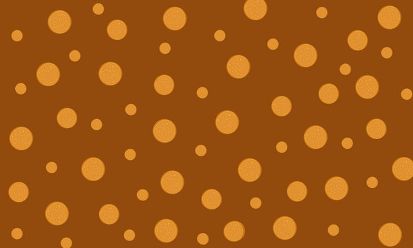 Delicious chocolate chip cookie pattern background with scattered round biscuit shapes on a warm brown surface, perfect for food design, bakery branding, and sweet treat culinary graphic projects