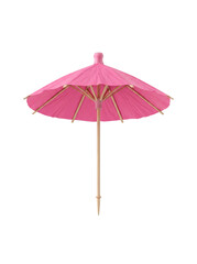 Obraz premium Pink paper umbrella cocktail garnish isolated on transparent background.