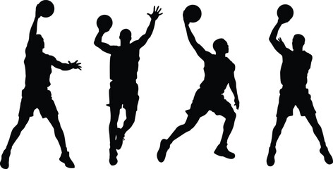 Basketball Player Silhouettes Vector Set with Action Poses Jumping and ShootingBasketball Player Silhouettes Vector Set with Action Poses Jumping and Shooting © MDMAZADUR
