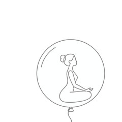 Obraz premium Woman meditating in a balloon line art